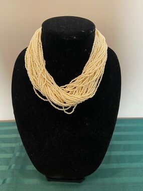 Multi-Strand Cream Bead Statement Necklace